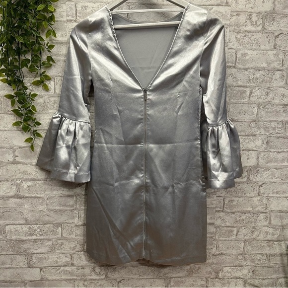 Armani Exchange shirt dress women’s size‎ 0 silver metallic flare sleeves NWOT - Picture 6 of 7